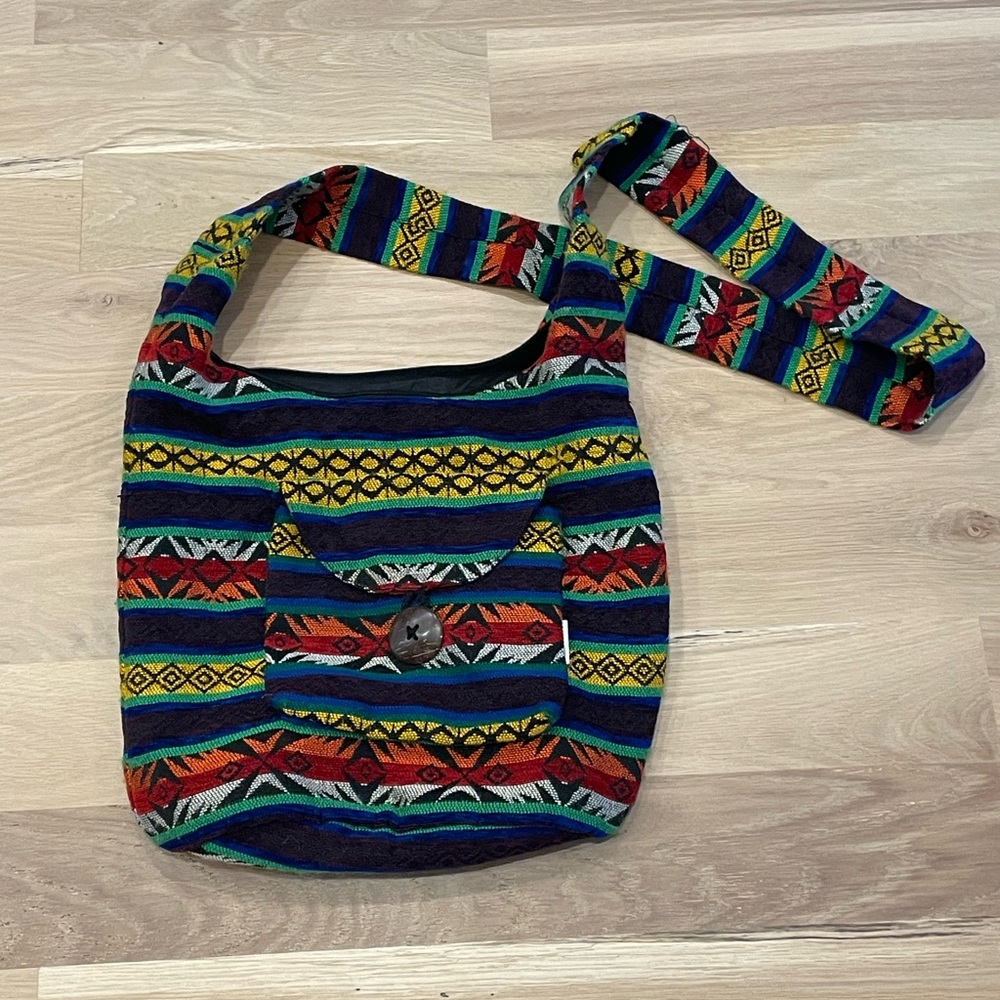 Tribal Textile Striped Shoulder Bag with Vibrant Patterns